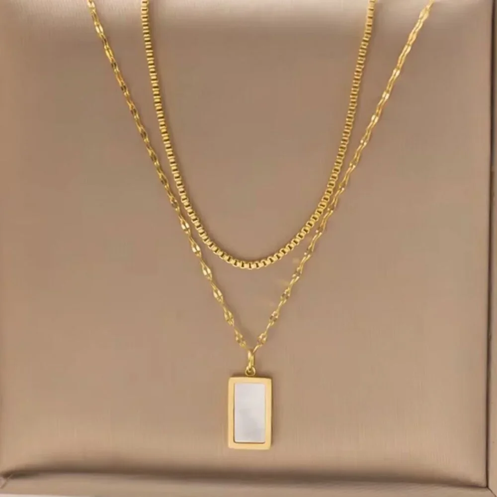 Gold Plated Layered Necklace Set Stainless Steel Base - Picture 2 of 4